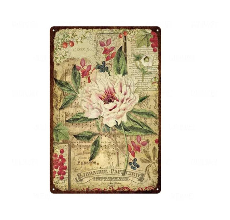 Flower Vintage Shabby Metal Tin Sign Artistic Tin Painting Indoor Home Living Room Decor Pin Up Man Cave Wall Sticker Tin Pla