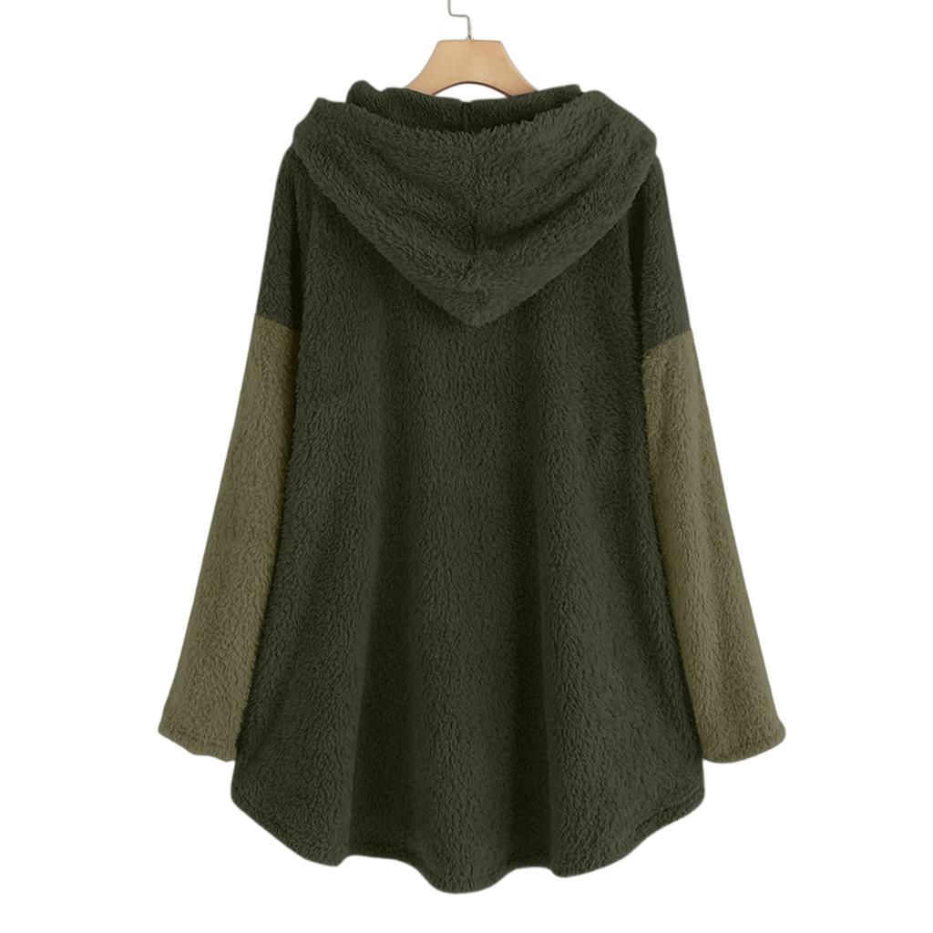 Damen lockeres Plüsch-Farb-Langarm-Kapuzensweatshirt