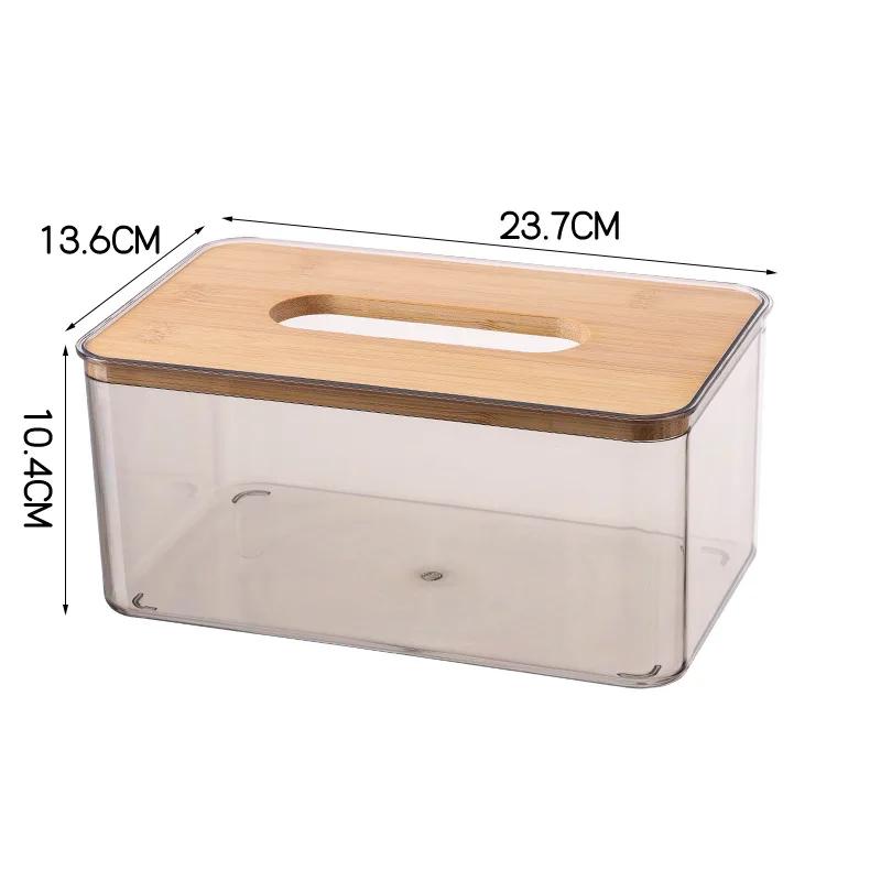 Nordic Minimalist Wooden Tissue Box Cover Holder Organizer Modern Desktop Transparent Rectangular Bamboo Facial Tissue Dispenser