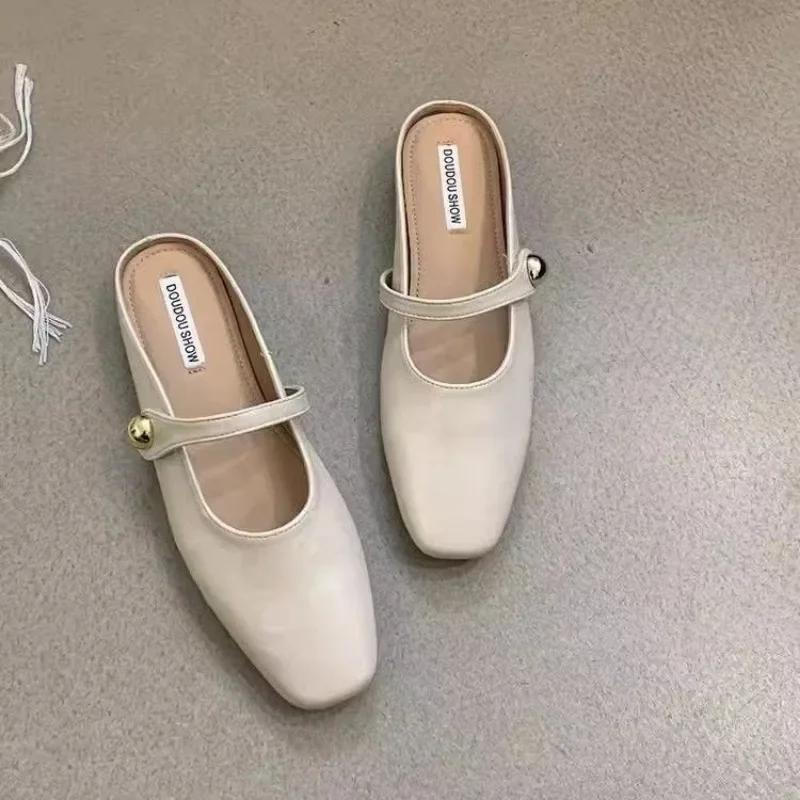 2025 High Quality Women's Shoes Spring Women's Slippers Square Toe Solid Low-heeled Work Dress Profession Office Slippers Women