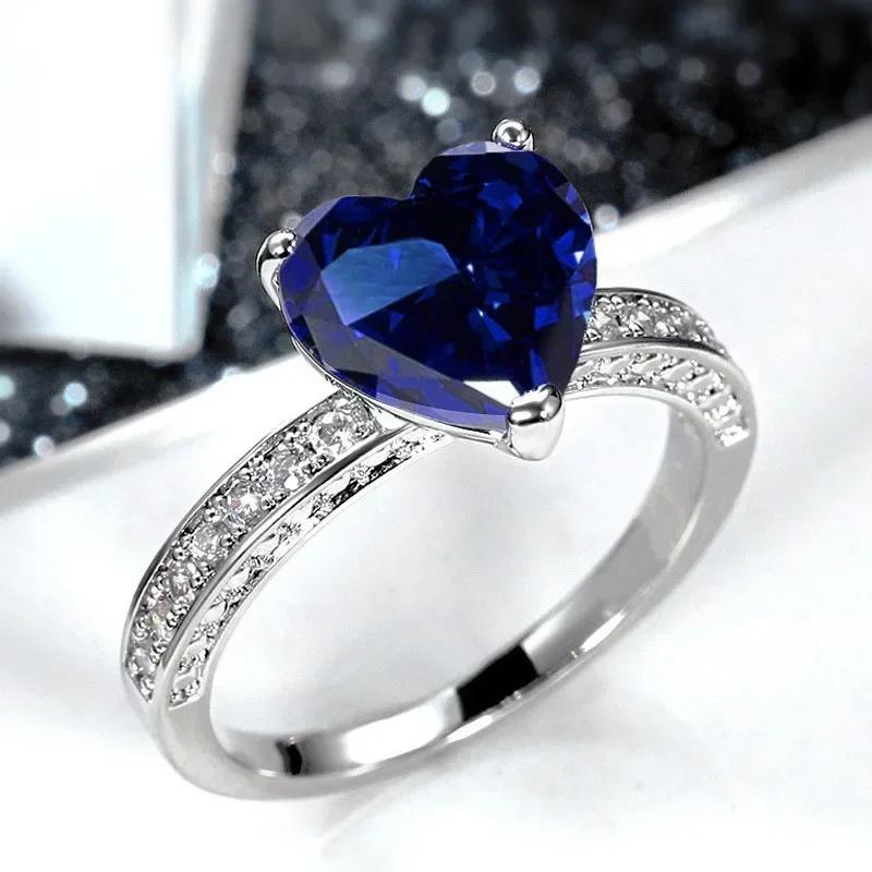 2026 New Blue Cube Zircon Attends Banquet Ring Fashionable, Elegant, High End Women's Bridal Luxury Inlaid Jewelry Accessories