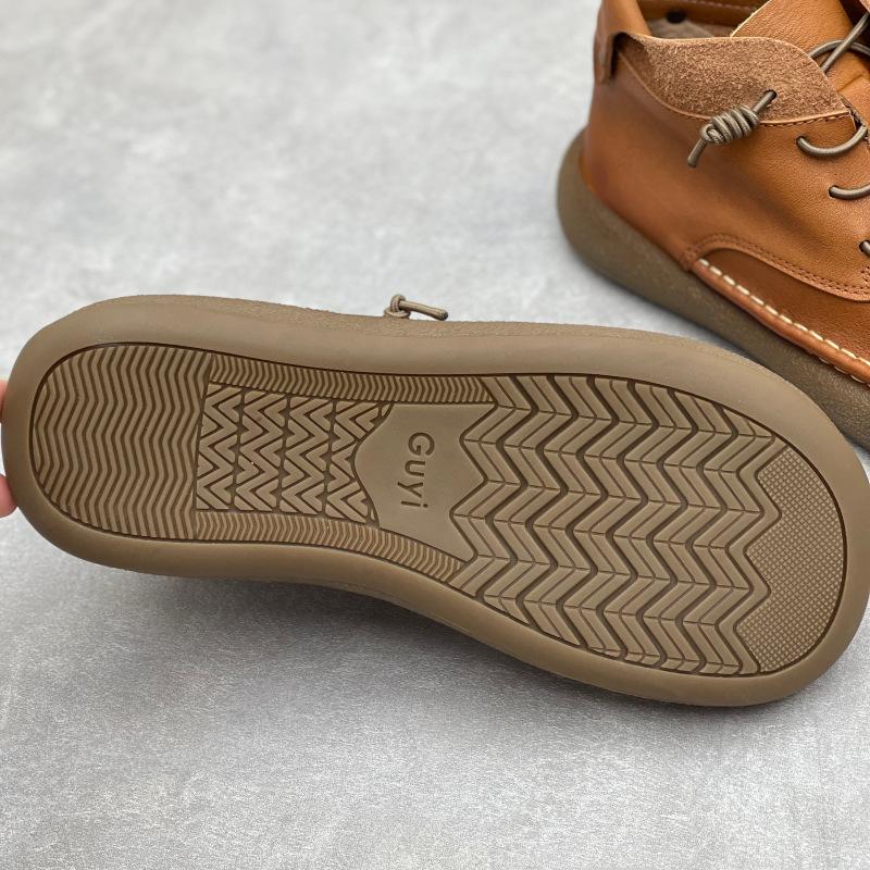 Johnature Handmade Genuine Leather Women's Shoes Versatile British Style Round Toe Cowhide Ankle Boots