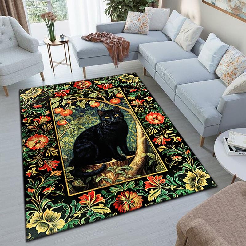 Black Cat Floral Garden Carpet Is Suitable For Living Room And Bedroom Doormats Office Balcony Decorative Carpet A11