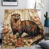 1PC Retro Floral Animal Print Flannel Blanket, High quality All Seasons, Home Decor, Warmth and Comfort, Perfect for Christmas Gifts