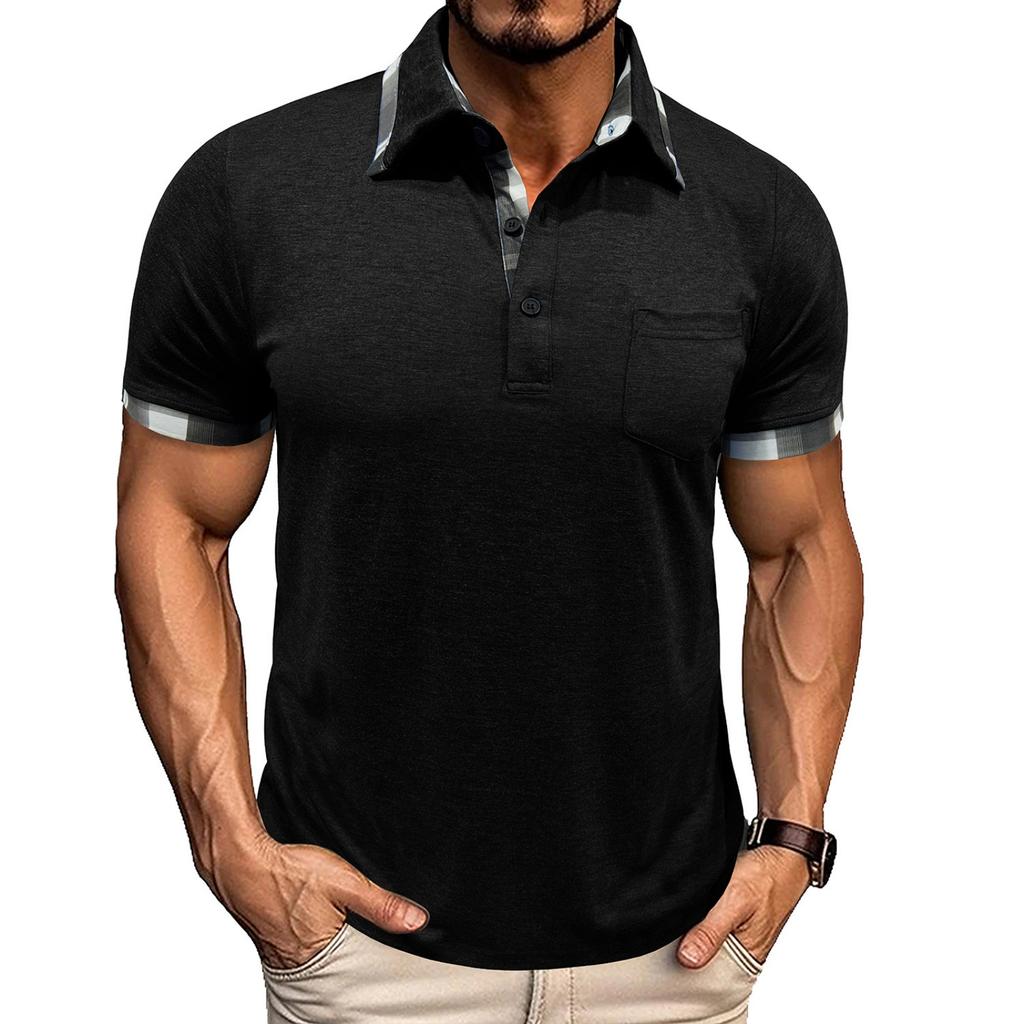 Men's Casual -color Outdoor Sportswear, Men's Lapel Pocket Short-sleeved Top