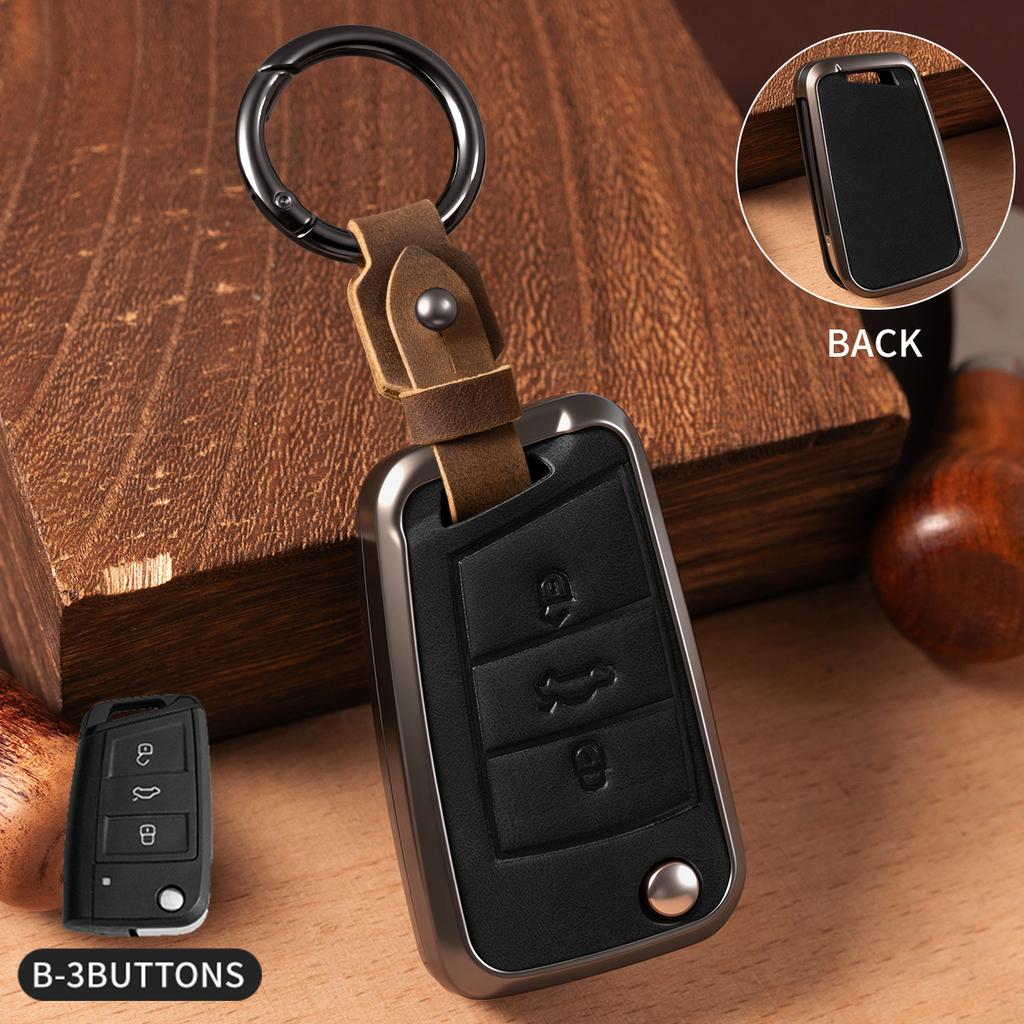 Car Zinc Alloy Flip Key Case Cover Holder For Volkswagen VW Golf 7 For Skoda A5 Fabia A7 Kodiaq Karoq Key Chain