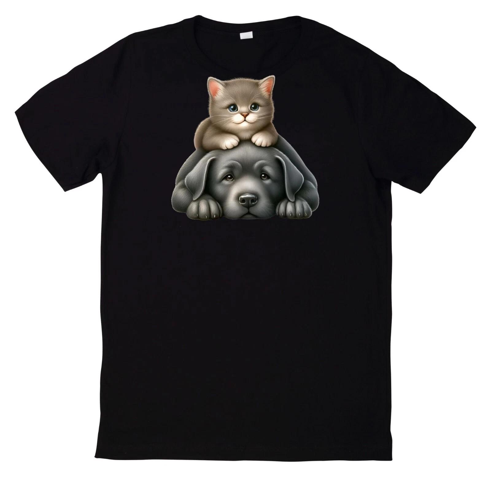 T-Shirt Lustiges Beste Freunde Katze und Hund Motiv XXXL