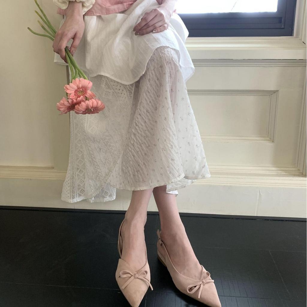 DAPAISHOW 2025 Niche Bag Head Sandals Temperament Elegant Bow Pointed Head Light Mouth Wedge Heel High Heels