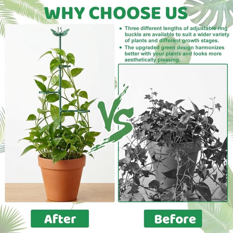 15x Plant Support Stakes Green Poles Sticks with Ring Clips & Ties Orchid Tomato