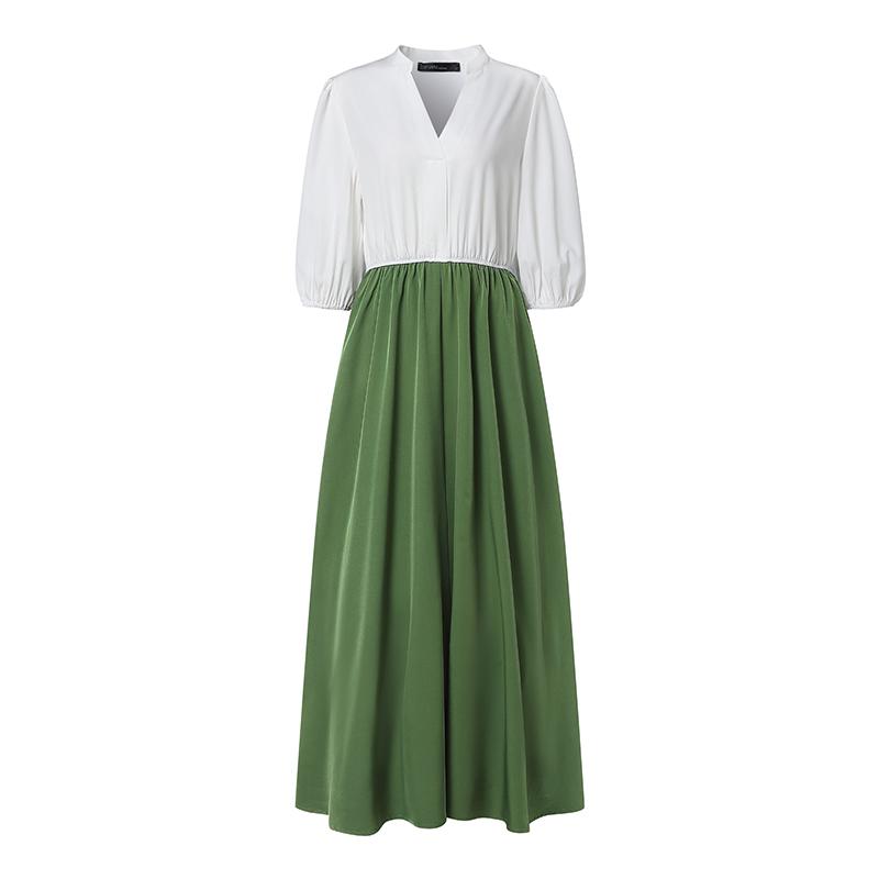 ZANZEA Women Elegant V-Neck Lantern Short Sleeve Waisted A-Line Dresses