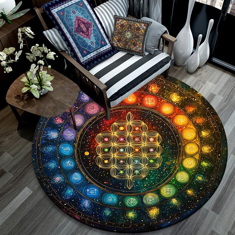 Chakra Round Area Rug,Carpet Rug for Living Room Bedroom Sofa Playroom Decor,Non-slip Floor Mat