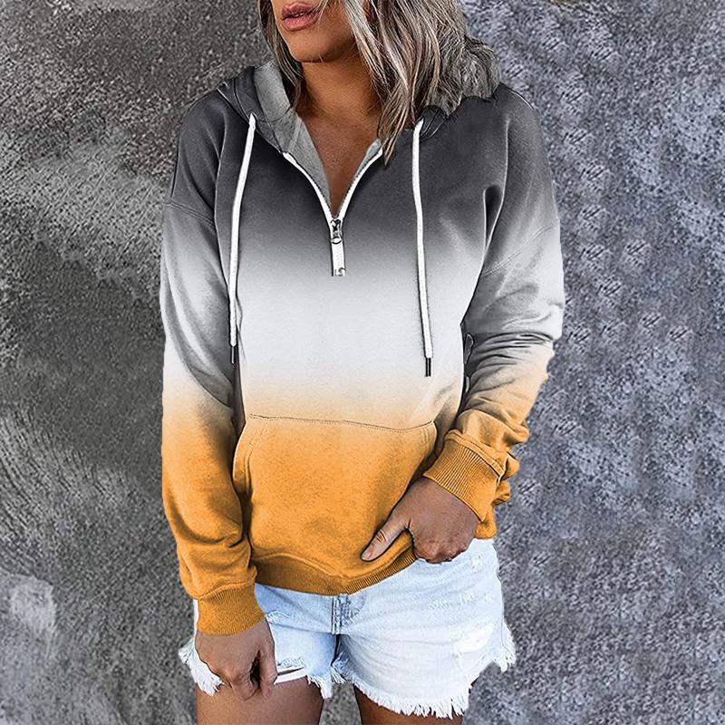 Women's Gradient Color Hoodie Half Zip Drawstring Pullover Casual Loose Fit Sweatshirt with Pocket