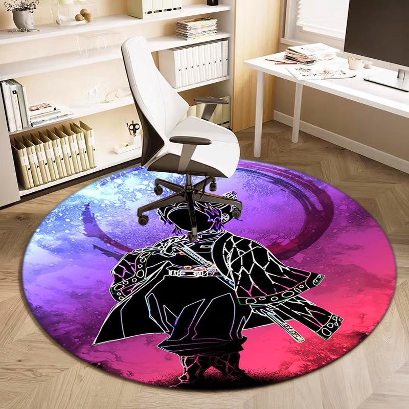 Classic Japanese-style Cartoon Demon Slayer Round Rug, Home Soft Decorative Anti-slip Yoga Mat and Chair Mat, Outdoor Floor Mat Carpet K17