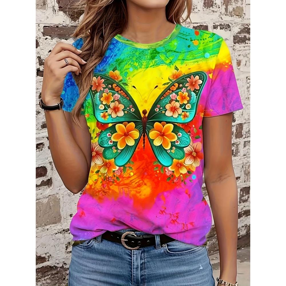 T-Shirt Damen Sommer Casual Rundhals Kurzarm Blumenmuster Oberteil Locker Lässige Kleidung Damen T-Shirt Muttertagsgeschenk