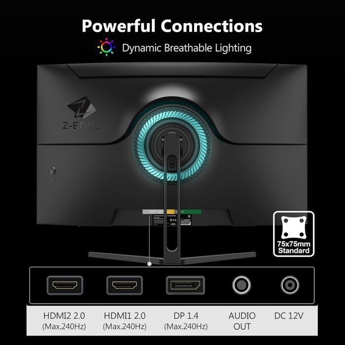 Z-Edge 32palcový PC herní monitor, zakřivený počítačový monitor, FHD 1080P 240Hz 1500R VA MPRT 1ms FreeSync