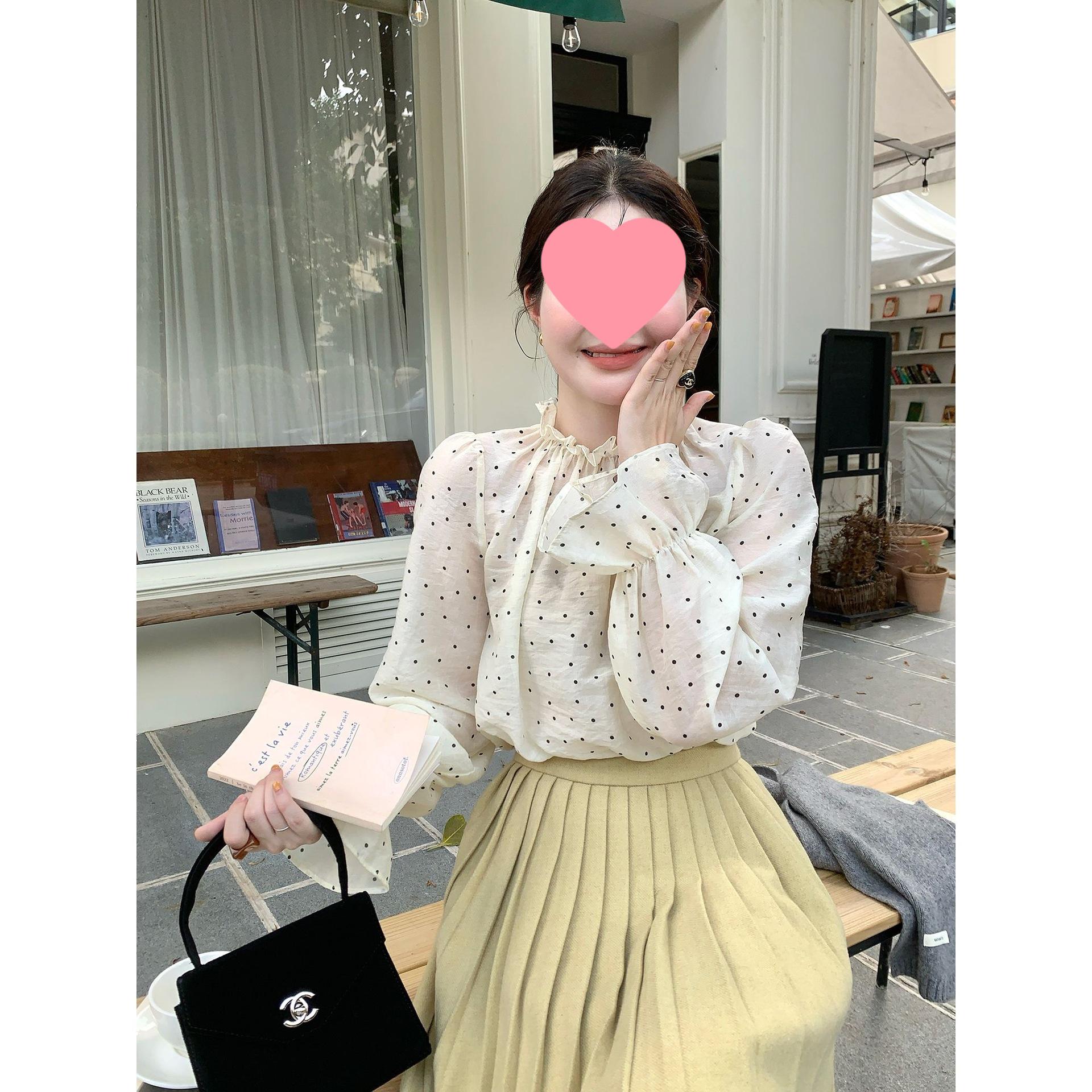 

Women s Korean Polka Dot Ruffle Long Sleeve Shirt - Autumn 2026 Collection Large абрикосовый