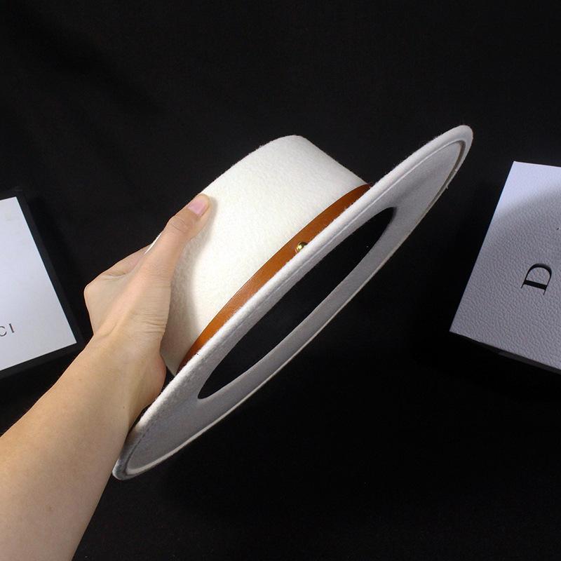 New white woolen top hat for women, British versatile flat top big eaves hat for children, autumn and winter trendy men