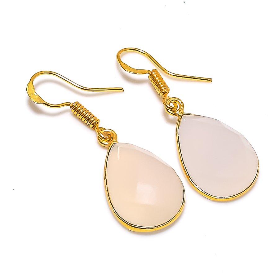 Aqua Chalcedony Gemstone 925 Solid Sterling Silver Jewelry Earring 1.46" GK-5863
