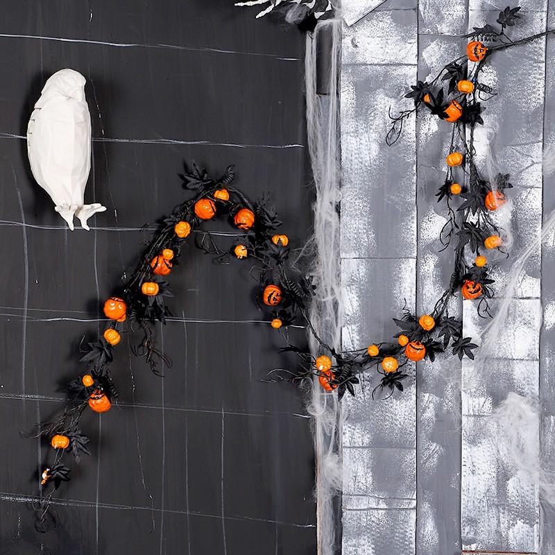 Halloween Decor Black Maple Leaf Pumpkin Vine 1.8m Horror Party Hanging Garland Door Wall Home Decoration