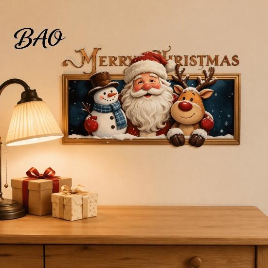 Decorative Window Clings for Holidays Christmas Wall Stickers, Santa Claus Reindeer And Snowman Decals with Photo Frame PVC Stickers Design, Removable