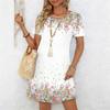Ladies Oversized Round Neck Short Sleeve Dress Natural Floral Branch Print For Summer Outdoor Relax