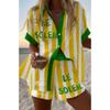 Sommar Ny Dam Tryckt Kortärmad Skjorta Set Hög Midja Löst Tryckt Shorts Tvådelat Casual Mångsidigt Set