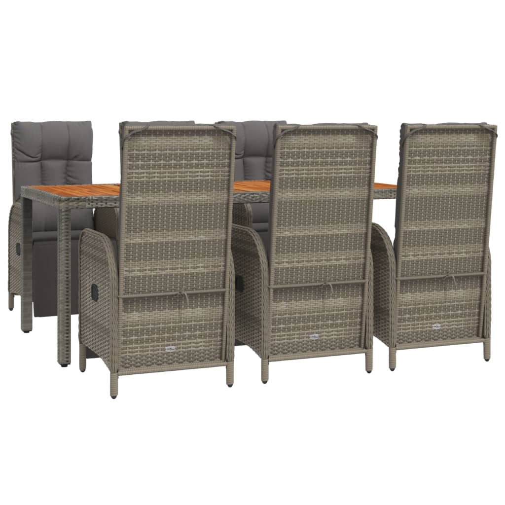 7 Piece Garden Dining Set with Cushions Gray Poly Rattan