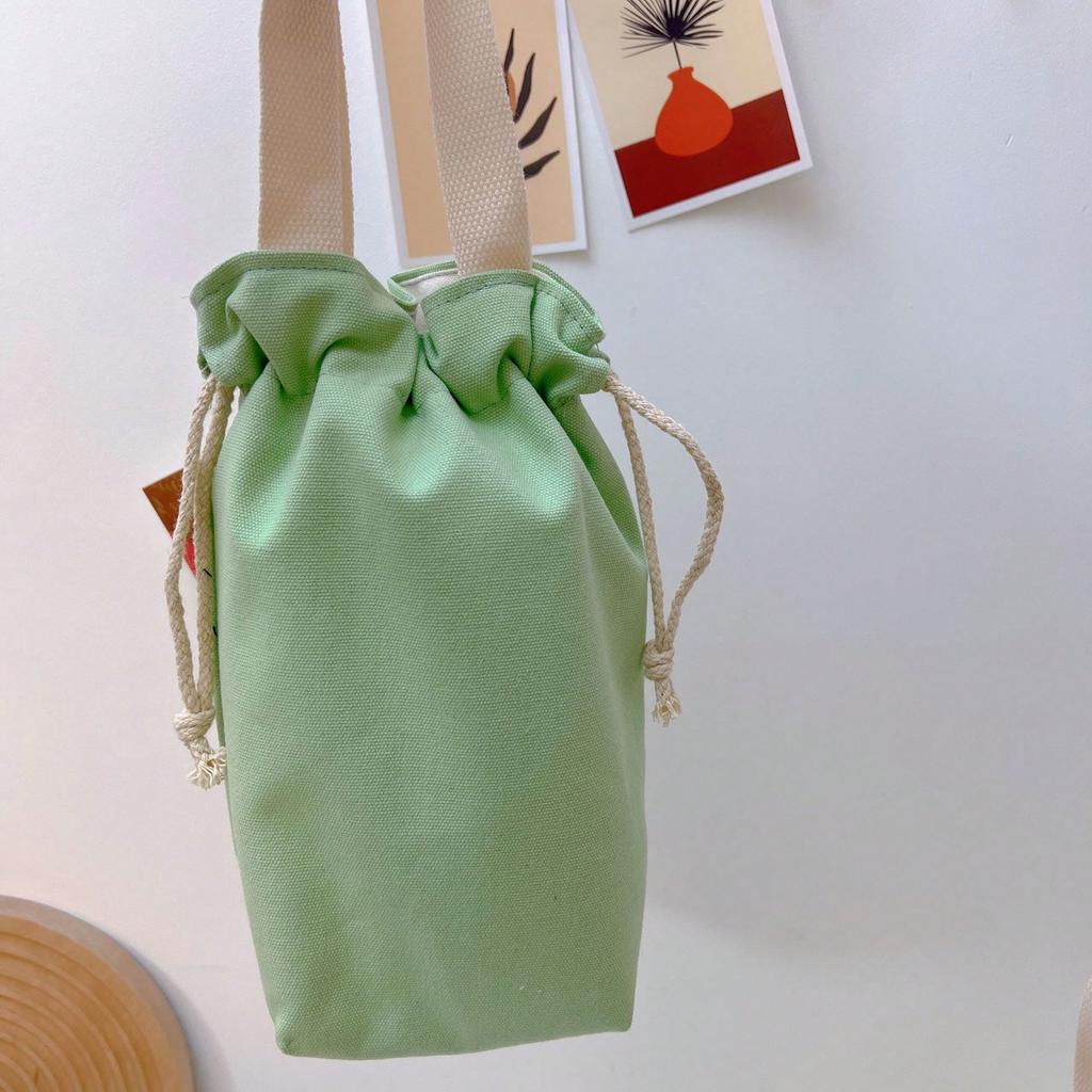 Solid Color Canvas Water Cup Tote Bag Portable  Cup Bag
