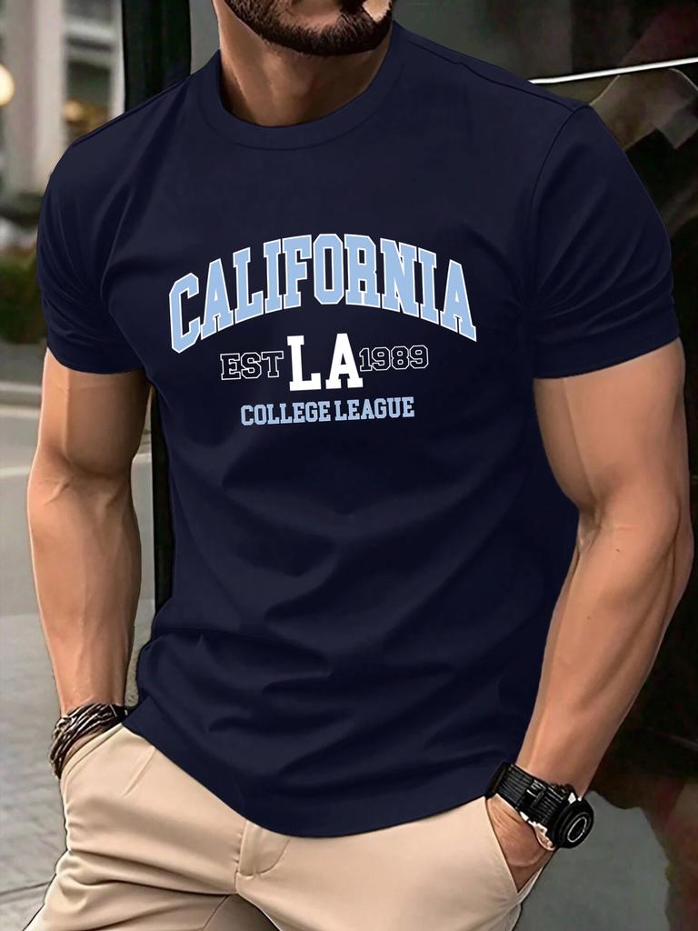 California Fondata 1889 Stampa Maglietta Uomo Moda Larga Cotone Manica Corta Girocollo Vestiti Estivi Unisex Casual Morbido Streetwear