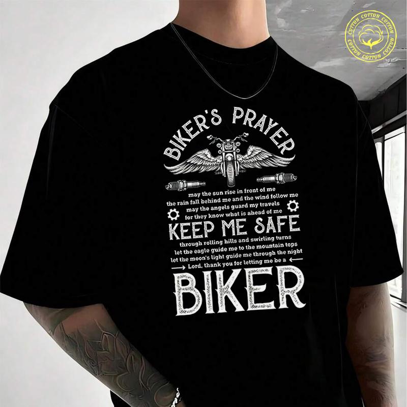 Biker's Prayer Vintage Motorcycle Biking Men's Moto Casual T-Shirt Fashionable Street Suitable