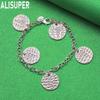925 Sterling Silver Letter Disc Side Chain Simple Bracelet Gift Jewelry