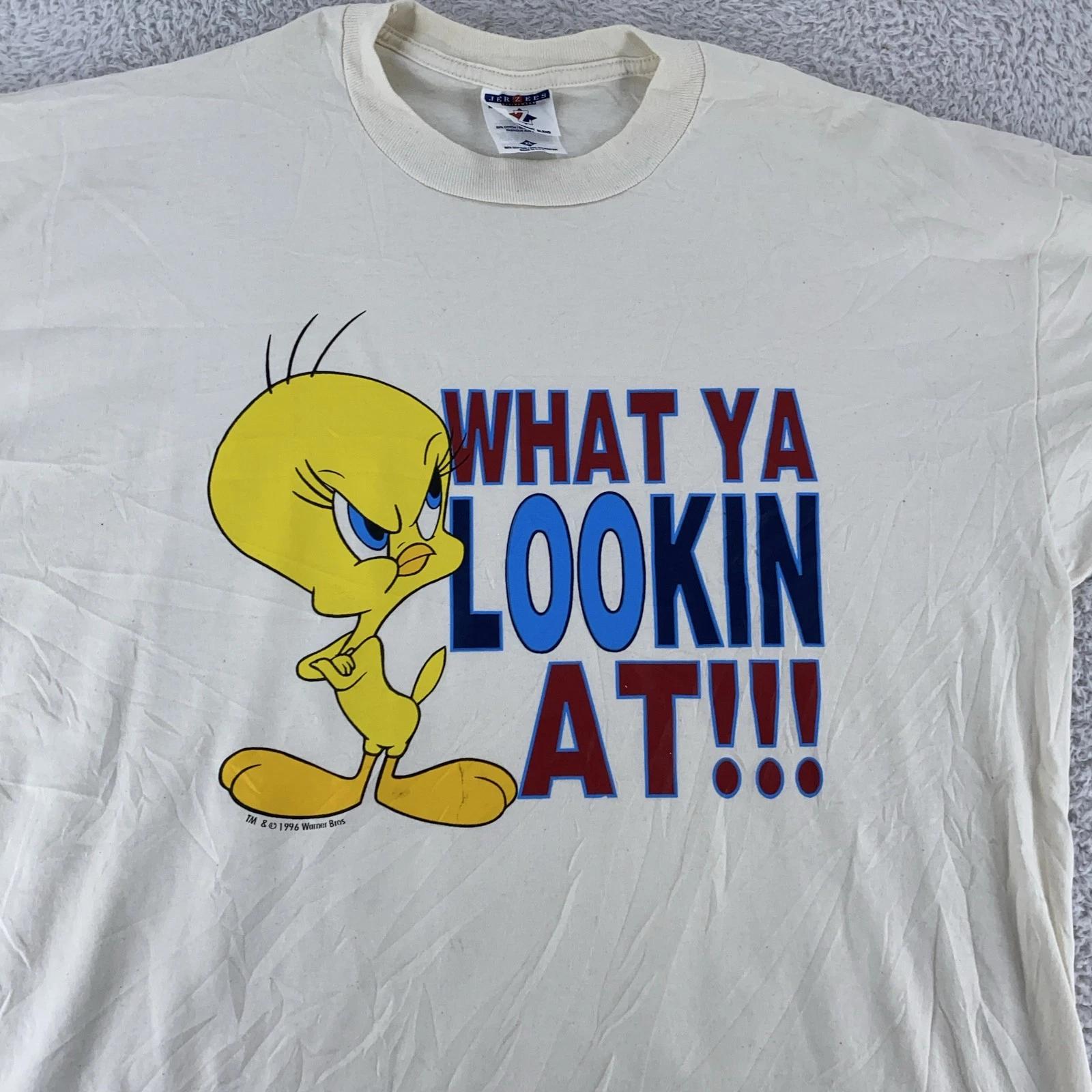 Vintage 90s Tweety Bird Shirt Mens L/XL What Ya Lookin At Looney Tunes Cartoon S