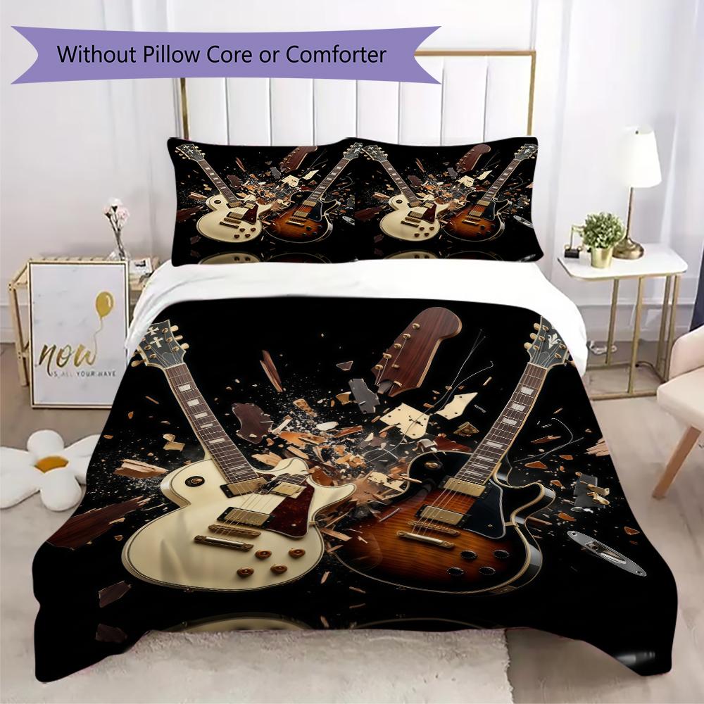 Modern Rock Guitar Pattern Bedding uilt Set uilt Cover Pillowcase Home Decoration Birthday Gift (1 * duvet cover + 2 * pillowcase without core)