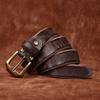Rough and Domineering Thickened Top Layer Cowhide Belt for Men, Copper Buckle with Rough Edges and A Vintage Washed Leather Base