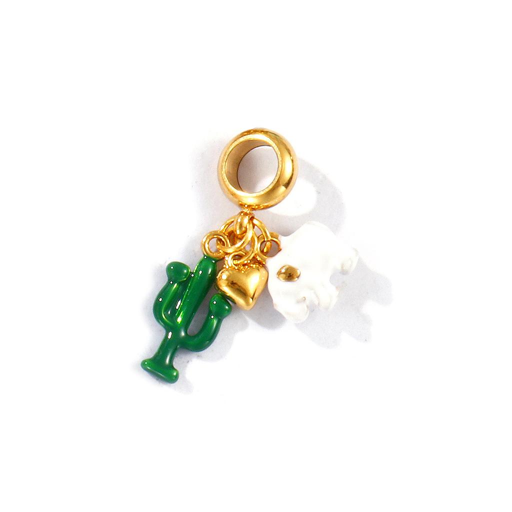 Doreen Box 18k Gold Plated Enamel Animal Plant Charms 304 Stainless Steel European Style Swing Bead Necklce Pendant