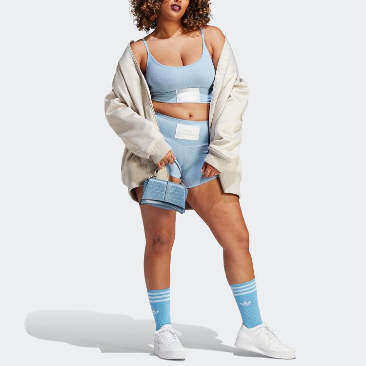 adidas Originals Trefoil Kurze enge Logo-Print Slim Regular Shorts Damenshorts Himmelblau IC8530
