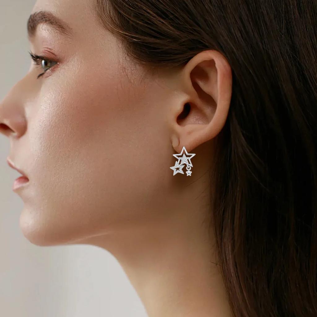 925 Silver Golden Sun Ear Rings Irregular Geometry Star Ear Jewelry Wedding Jewelry Zircon Stone Earrings for Women