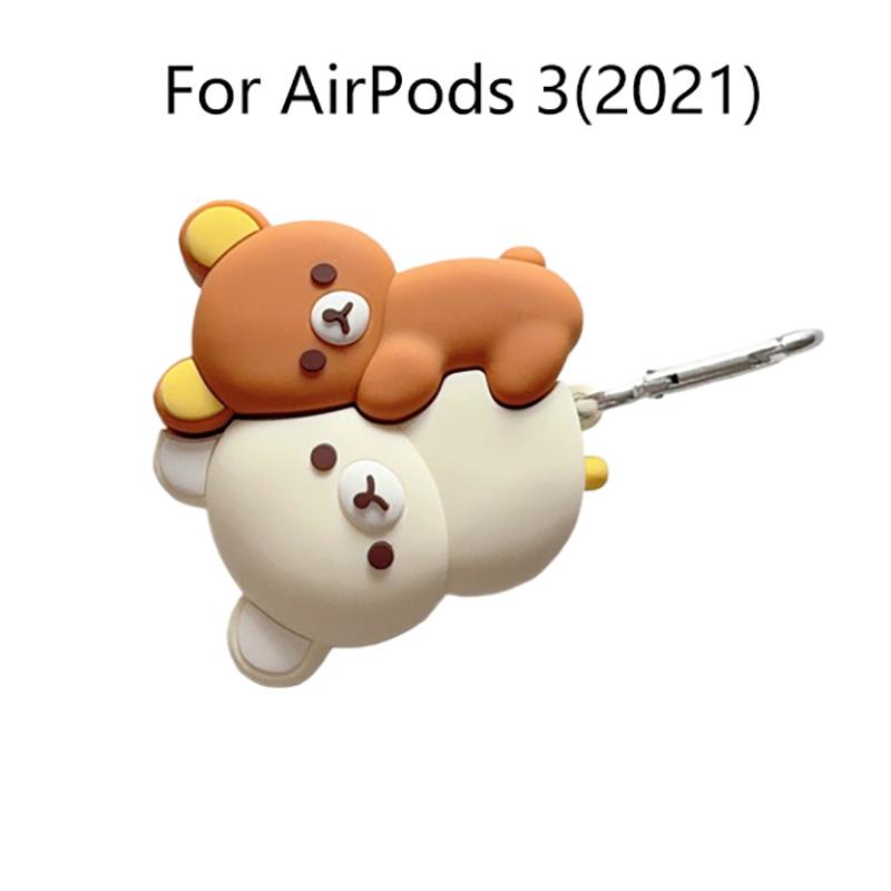 Cute Hug Brown White Bear Silicone Bluetooth Earphone Case Cartoon Protective Case For Airpods Universal 1 2 3 4 Pro/Pro2