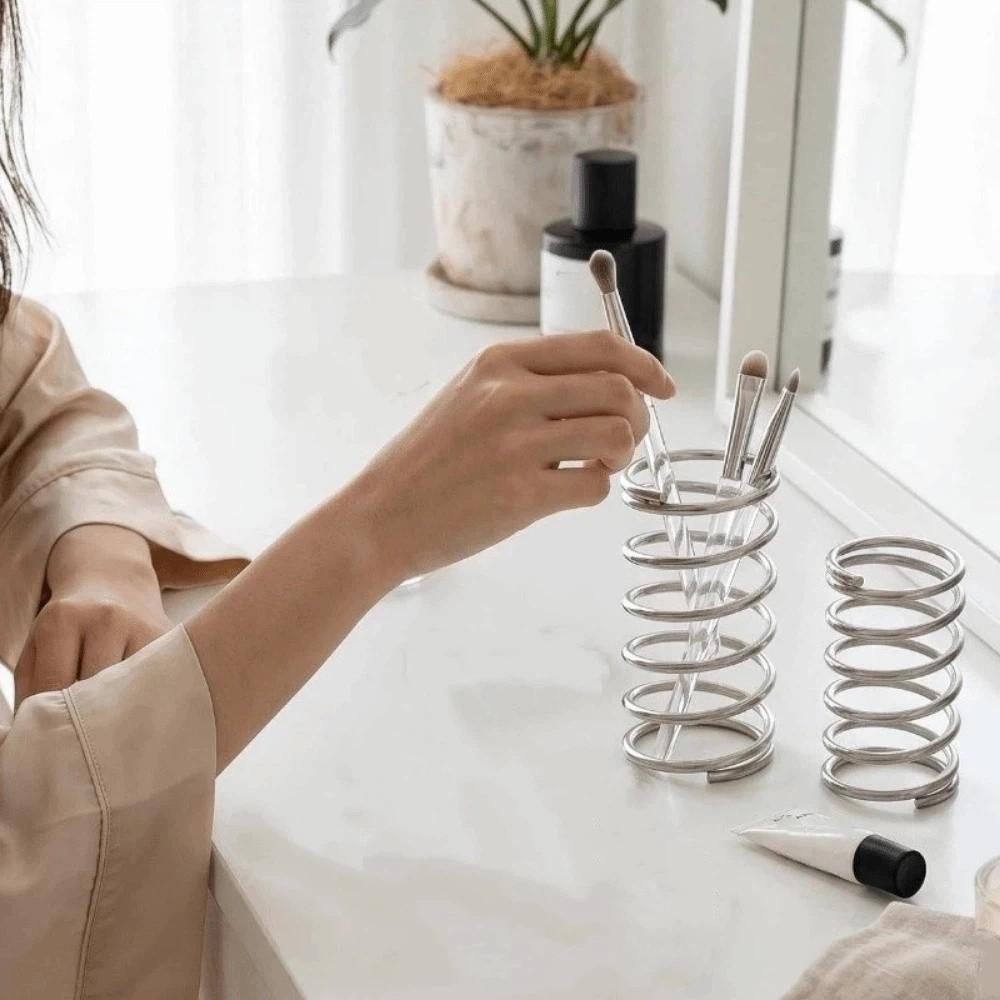 Stainless Steel Spring Shaped Toothbrush Holder Silver Toothbrush Toothpaste Organizer Desktop