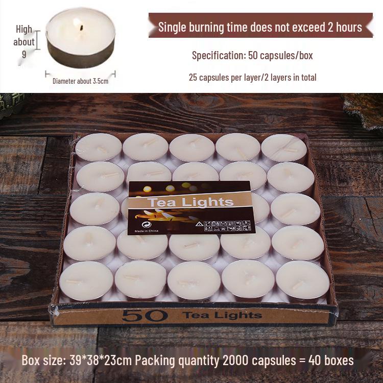 50pcs Box of Romantic Aluminum Shell Tea Candles - Creative Birthday Love Design, White Wax for Weddings & Hotels