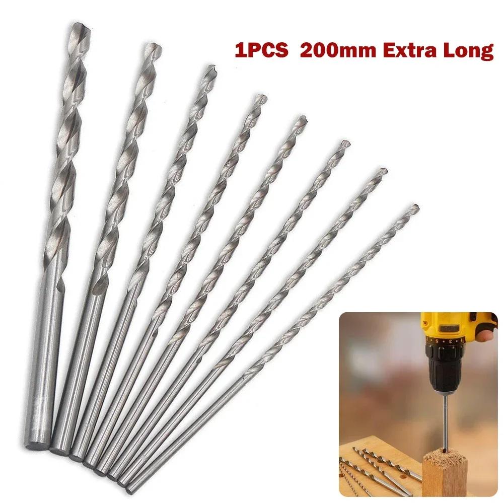 1 peça 200mm Brocas HSS Extra Longas Haste Reta Broca Helicoidal Para Perfuração de Metal Furadeira Elétrica 2-10mm Ferramenta Elétrica