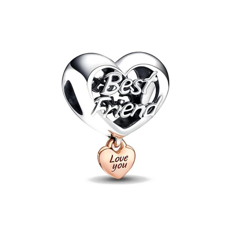 925 Silver Pink Heart Charm Pendant For Mother Sisters Daughter Friend DIY Jewelry Fit Original Bracelet Women Gift