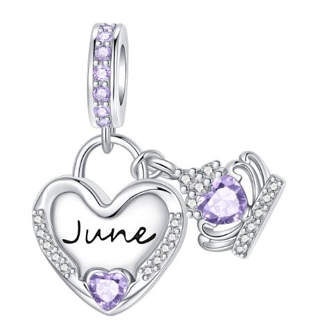 Sparkling Birthstone Charm Bead Charms Copper Heart Key Birthday Pendant Fit Authentic Necklaces Bracelets Women Jewellery Do It Yourself Gift