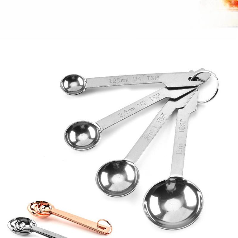 Stainless Steel Measuring Spoons Set of 4 Kitchen Essentials Dishwasher Safe Storage Ring Teaspoon Tablespoon Accurate Cooking