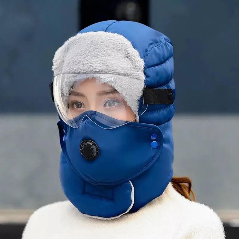 Hiver extérieur hommes et femmes coupe-vent protection des oreilles protection du visage lunettes d'hiver bonnet chaud en coton épais