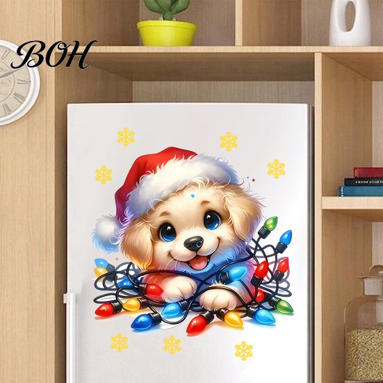 Creative Holiday Gift Stickers Christmas Cute Puppy Wall Stickers, PVC Waterproof Decals, Peel And Stick Animal Decorative Decals Art Decor