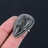 Pear Natural Black Fossil Coral 925 Silver Stackable Wife Ring Jewelry Size 7