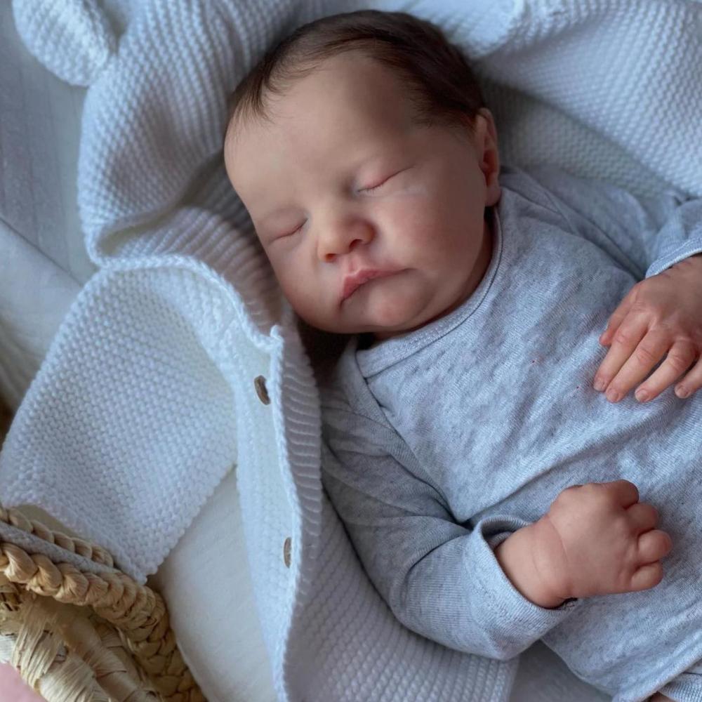 BZDOLL 19 Inch 3D Skin with Visible Veins 48cm Soft Vinyl Reborn Levi Asleep Baby Doll Toy For Girl Cloth Body Kid Dress Up