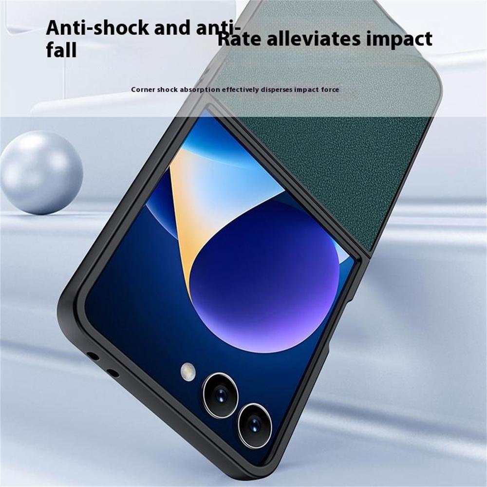 For Samsung Galaxy Z Flip7 5G Case PU Leather Coated PC Anti-Drop Folding Phone Cover