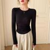 Ribbed Waist-Cinch Slim-Fit Round Neck Long-Sleeve Top for Women - Autumn/Winter Collection